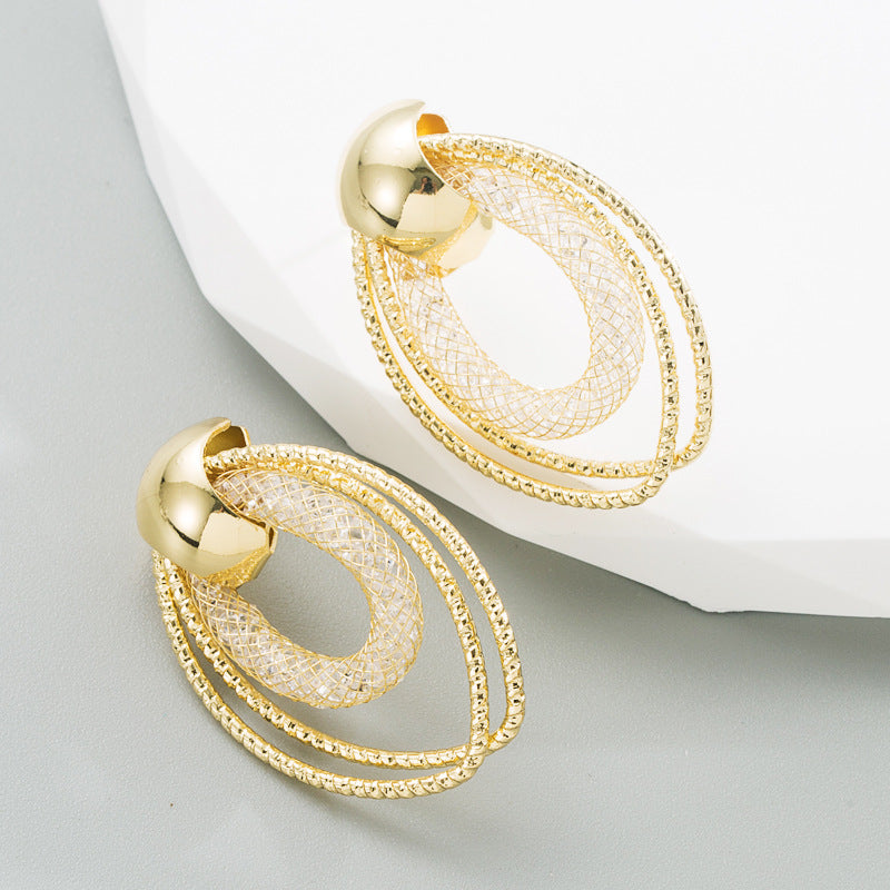 New Creative Hollow Earrings Mesh Set Rhinestone Geometric Earrings For Women