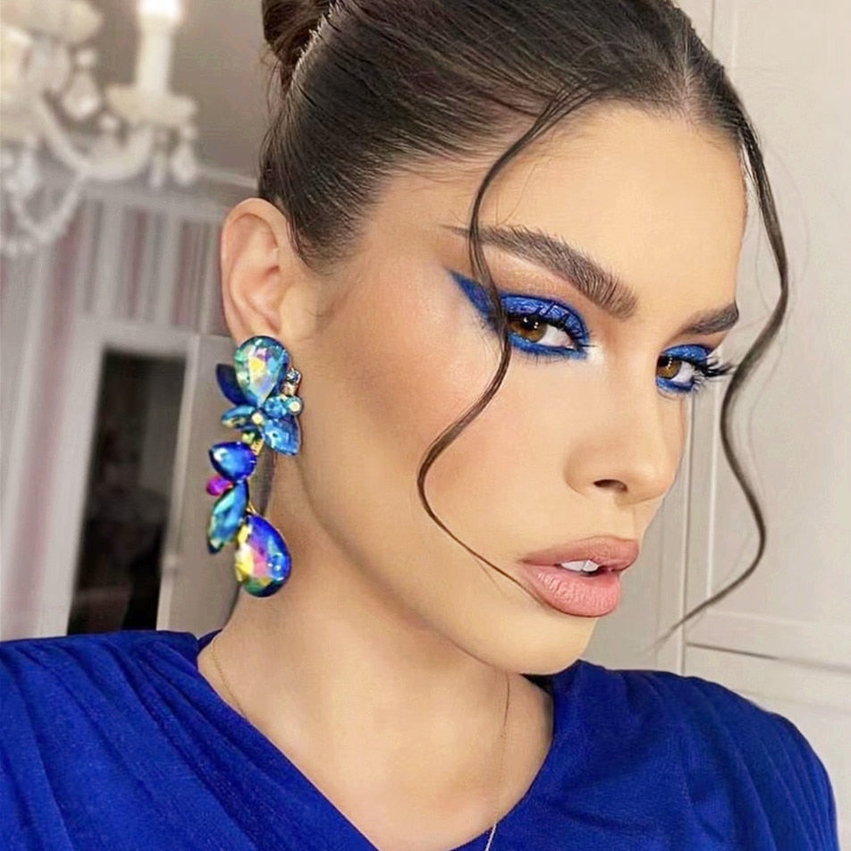 Trend Rhinestone Earrings Floral Dangle Women's Earrings Dinner Wedding Accessories Fashion Statement Jewelry