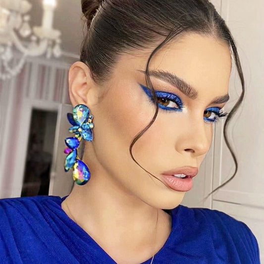 Trend Rhinestone Earrings Floral Dangle Women's Earrings Dinner Wedding Accessories Fashion Statement Jewelry