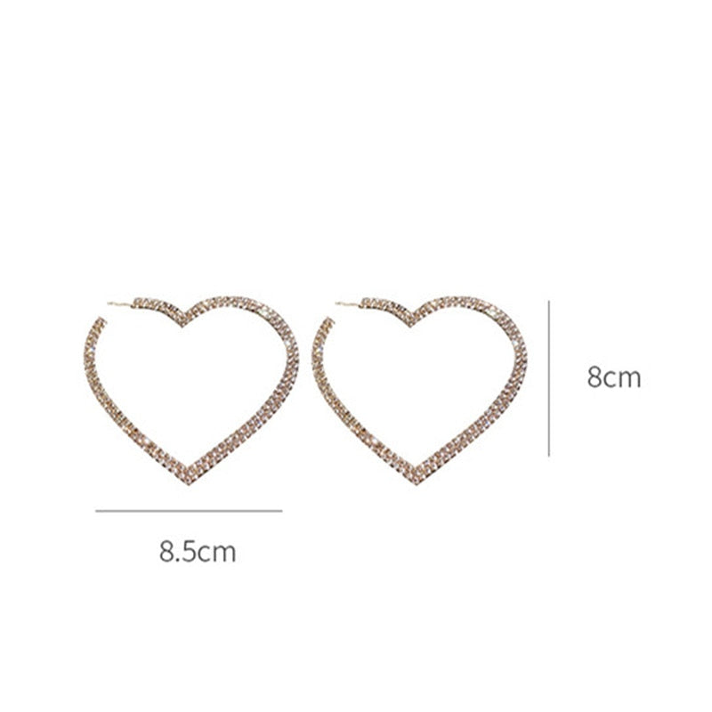 Fashion Big Heart Crystal Hoop Earrings for Women Bijoux Geometric Rhinestones Earrings Statement Jewelry Gifts