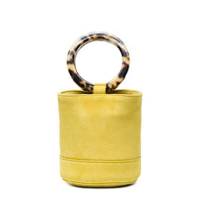 Luxury Handbags Women Bag Famous Metal Wood Handle HandBag Female Vintage Crossbody Bucket Bag