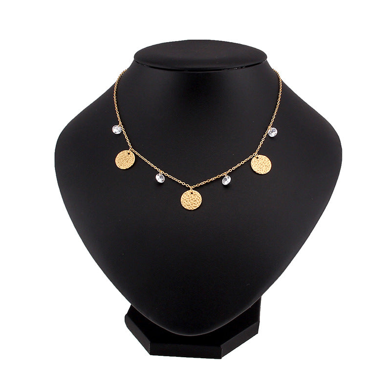 Stainless Steel Titanium Gold Gold Geometric Zircon Crystal Pendant Necklace Cross Chain Necklace Gold Plated