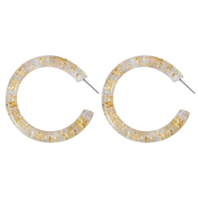 Retro Minimalist Style Tin Foil Clear Acrylic Hoop Earrings