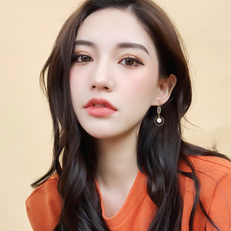 925 Silver Needle High-Quality Pearl Earrings Female Korean Temperament Long Geometric Earrings Fashion Exaggerated Earrings