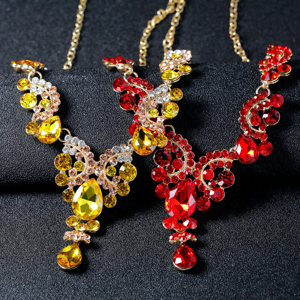 Bridal Necklace Set Fashion High-Grade Crystal Necklace Earring Jewelry Two-Piece Set