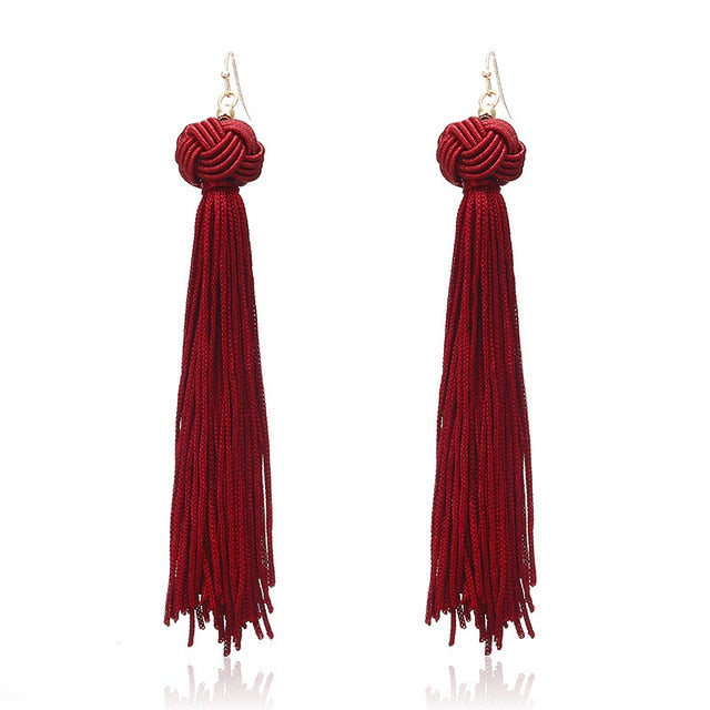 New Bohemian Gold Color Tassel Long Earrings brinco many colors Silk Hanging Earrings For Women Jewelry Dangle Earring