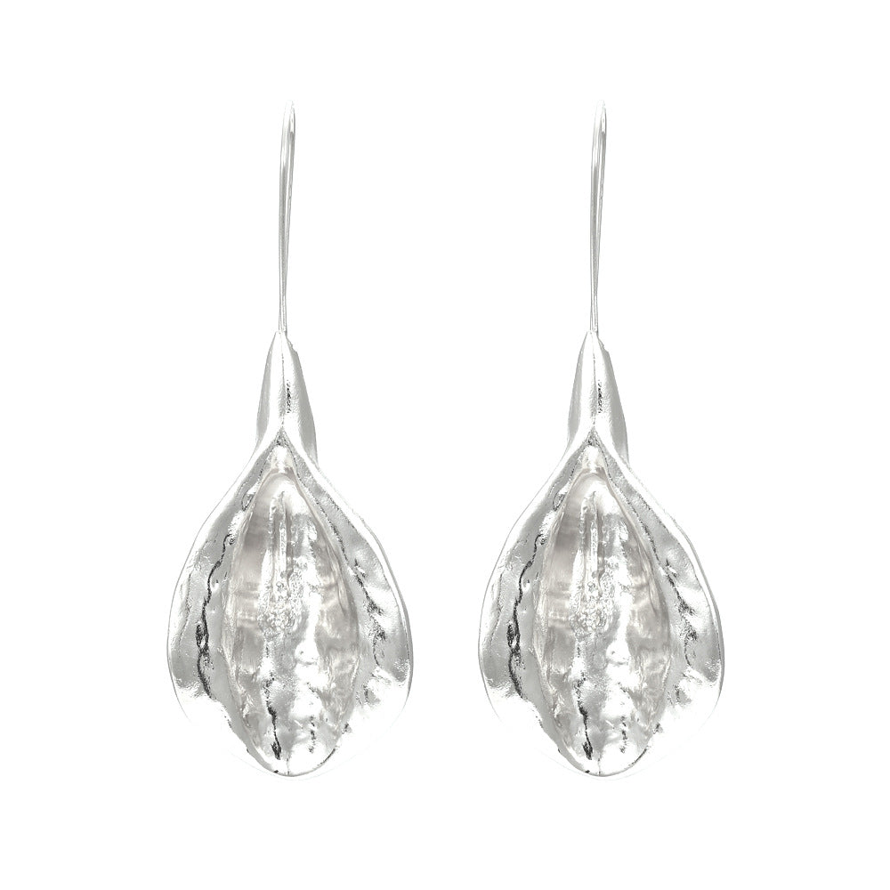 Retro Pastoral Style Golden Flower Earrings Holiday Style Long Leaf Flower Ear Hook Earrings Female