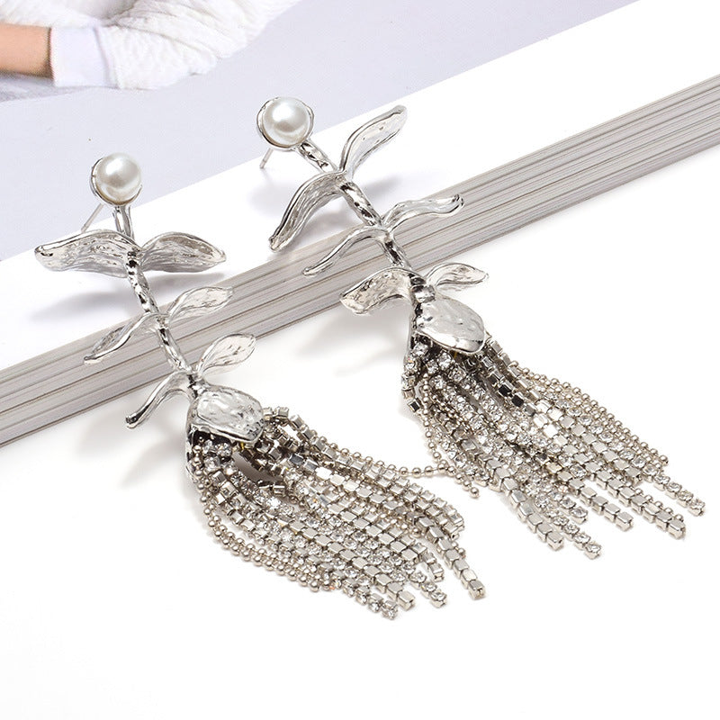 Fashion Ladies Earrings Tassel Plant Metal Jewelry