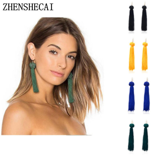 New Bohemian Gold Color Tassel Long Earrings brinco many colors Silk Hanging Earrings For Women Jewelry Dangle Earring