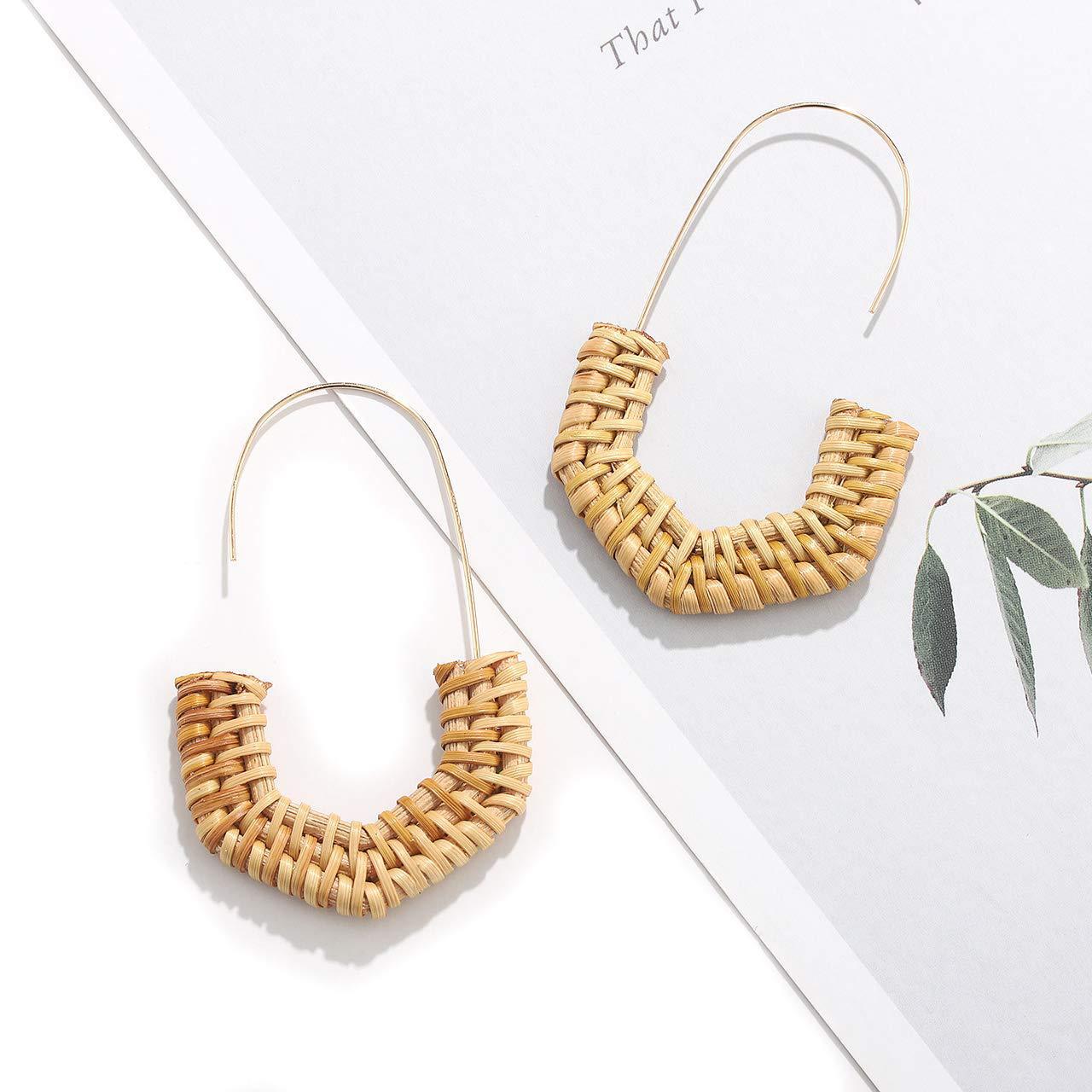 Rattan Earrings Handmade Wicker Woven Semi Hexagonal Earrings Light Earrings
