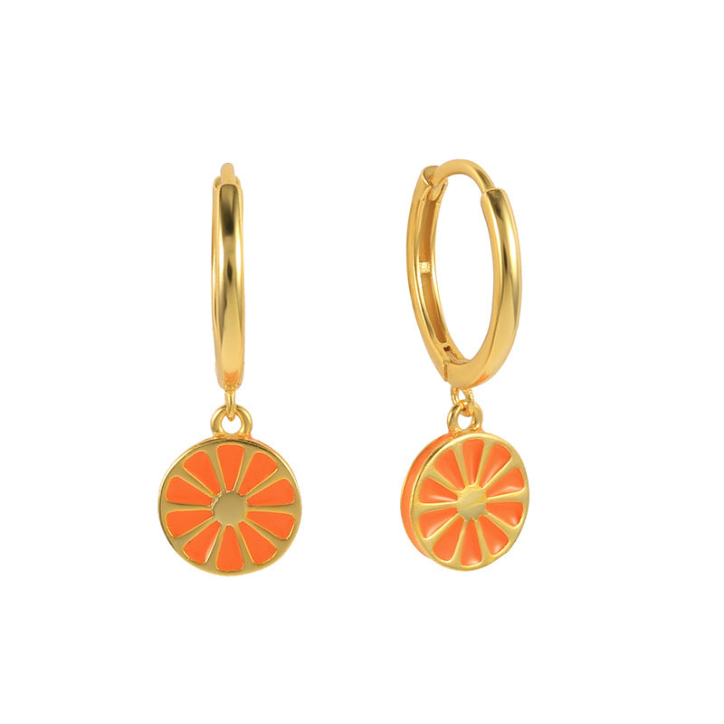 Ins Style S925 Flamenco Shoes Fruit Enamel Dripping Orange Starfish Earrings