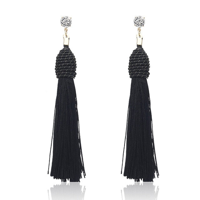 New Bohemian Gold Color Tassel Long Earrings brinco many colors Silk Hanging Earrings For Women Jewelry Dangle Earring