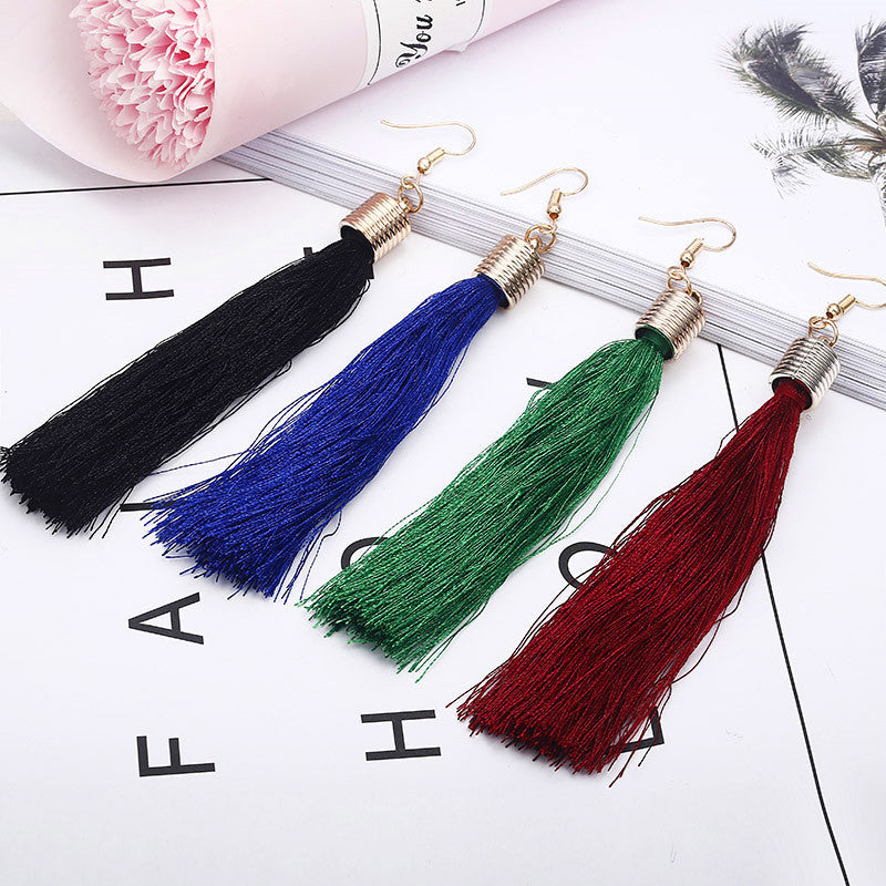 New Bohemian Gold Color Tassel Long Earrings brinco many colors Silk Hanging Earrings For Women Jewelry Dangle Earring