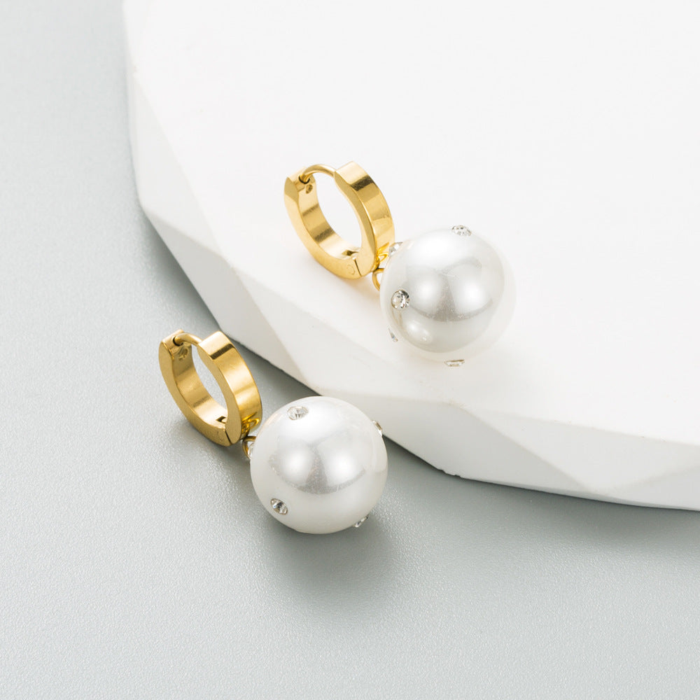 New Titanium Steel Earrings Creative Geometric Imitation Pearl Earrings Personality Ear Jewelry