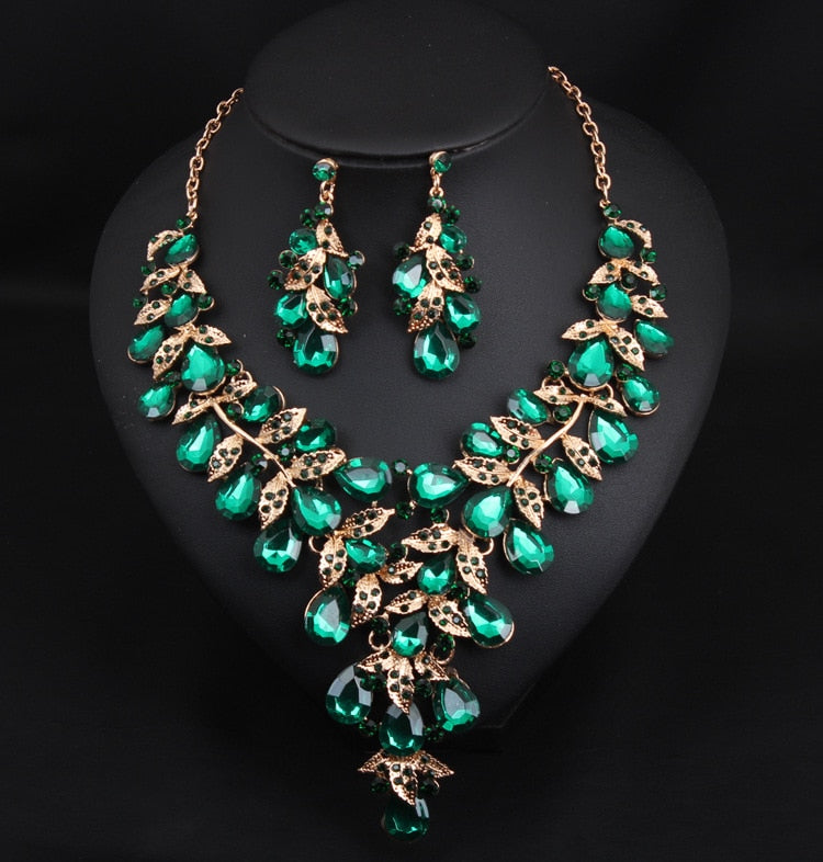 Exaggerated Rhinestone Necklace Earring Set Women's Dress Party Accessories
