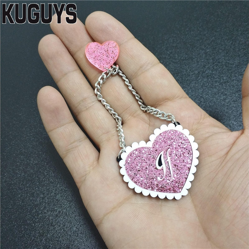 Trendy Jewelry Acrylic Heart Tassel Earrings for Womens Pendientes Pink Glitter Long Drop Earring