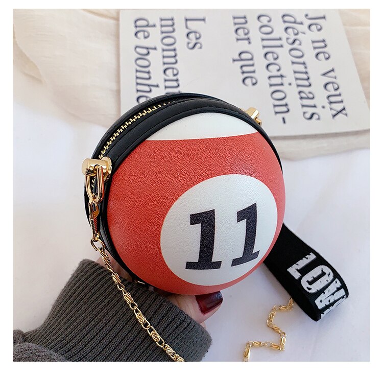 Novel Billiard Digital Round Girls Shoulder Chain Bag Purses and Handbags Crossbody Mini Bag Women Clutch Bag Totes Leather Bag