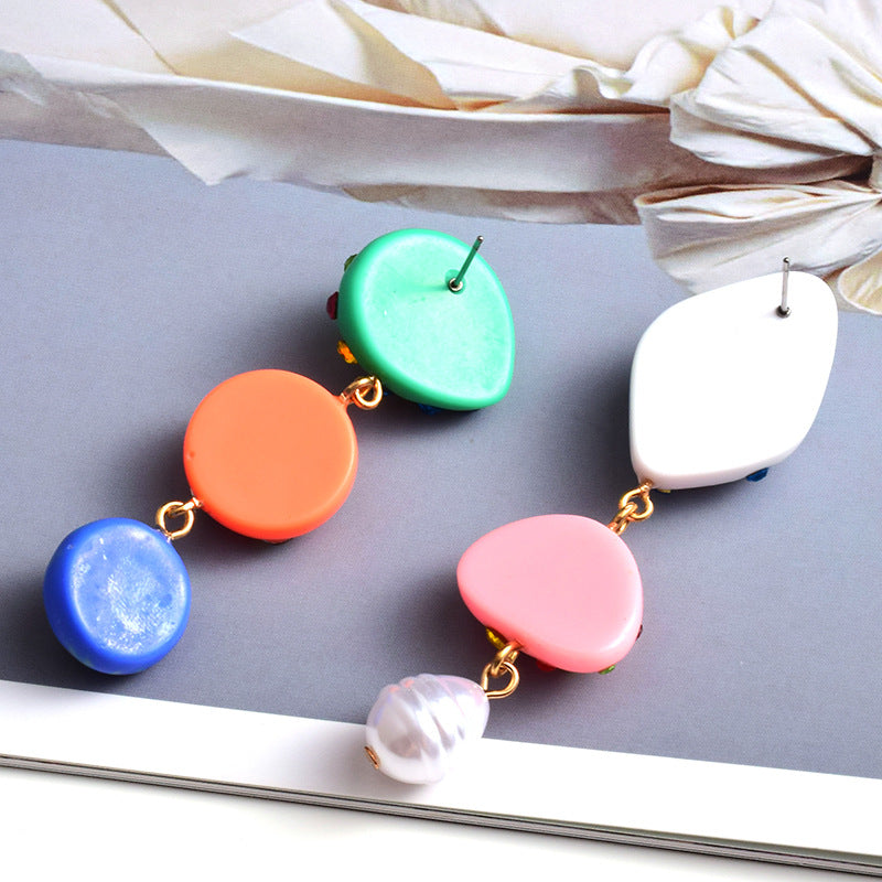 Fashion Earrings Cartoon Asymmetric Pearl Diamond Alloy Long Pendant Exaggerated Large Earrings Temperament