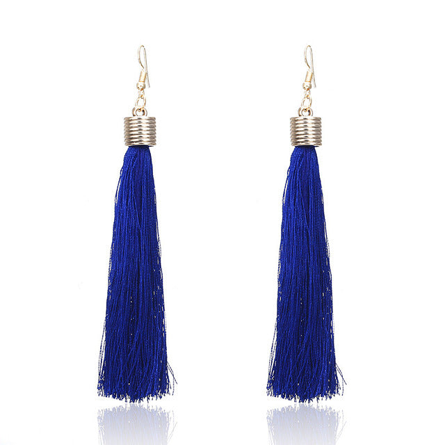 New Bohemian Gold Color Tassel Long Earrings brinco many colors Silk Hanging Earrings For Women Jewelry Dangle Earring