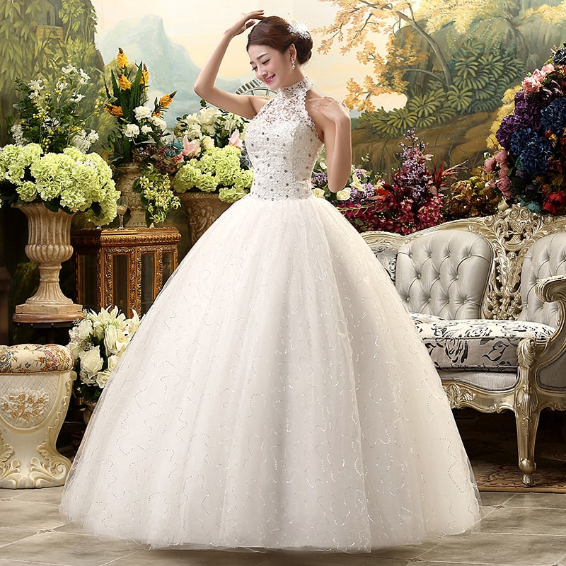 Cheap Halter Lace Wedding Dress Vintage Vestidos de Novia Plus Size Bride Dress Under