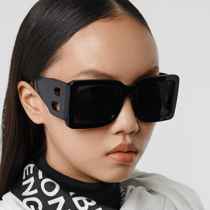 New Personality Modern Style Sunglasses Temples Hollow B-Shaped Sunglasses Women's Large Frame Square Glasses
