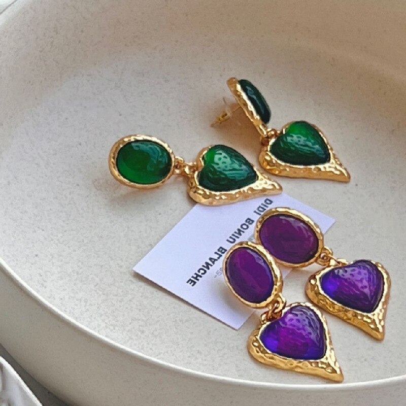 Medieval French Court Style Purple Heart Earrings Female Vintage Concave convex Texture Earrings Premium Earrings Fashion