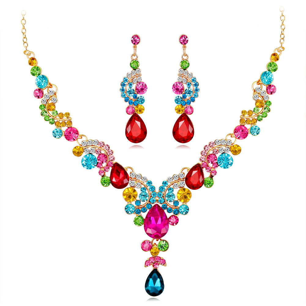 Bridal Necklace Set Fashion High-Grade Crystal Necklace Earring Jewelry Two-Piece Set
