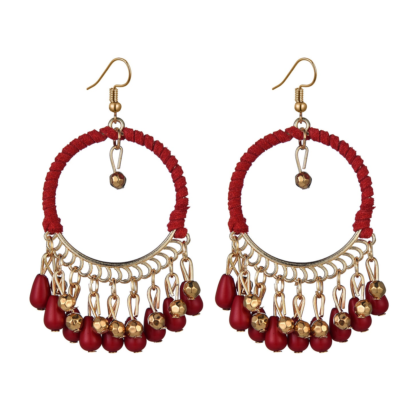 Ethnic Temperament Hand-Woven Earrings Bohemian Retro Round Water Drop Tassel Earrings