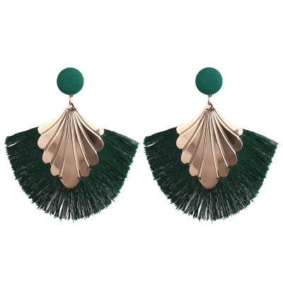 Bohemia Fan Shaped Tassel Earrings For Women Exaggerated Big Statement Fringed Earrings Vintage Dangle Drop Earrings
