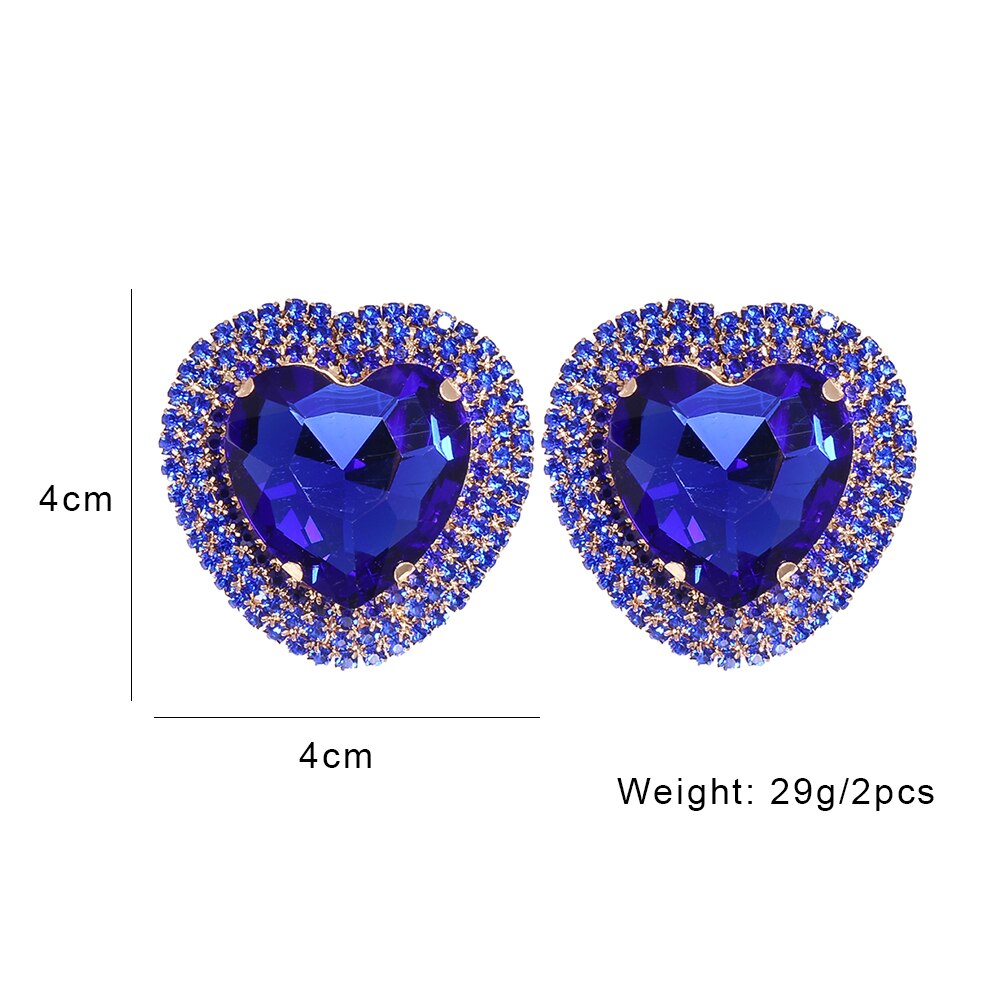Baroque Full Stone Crystal Metal Multicolored Stud Earrings Heart Shape Wedding Earrings for Women Trend Pendant