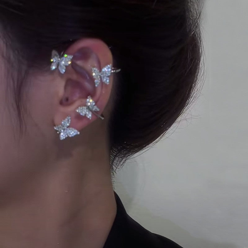 Flashing Diamond Butterfly Ear Clip Ear Hanging One Earrings Fairy High Sense Of Personality Earrings