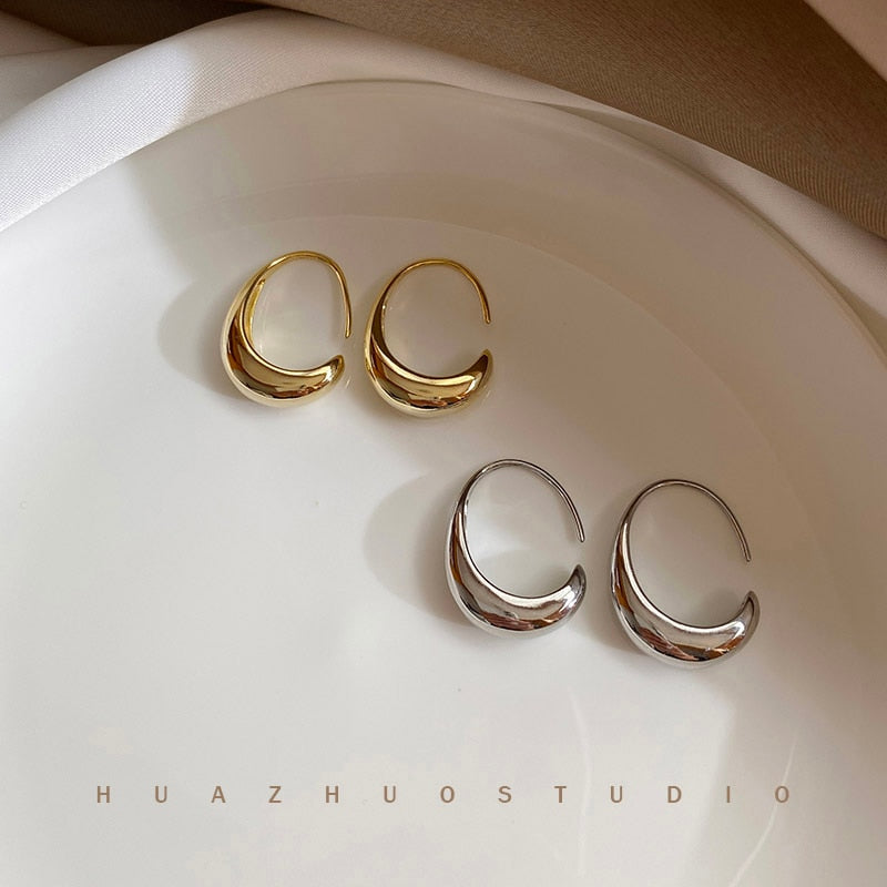 Sterling Silver Stud Earrings for Women French Trendy Gold Plated C Shape Earring Bride Jewelry Prevent Allergy