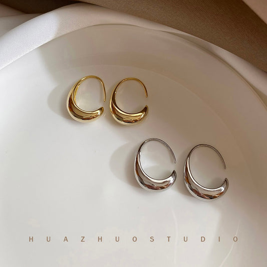 Sterling Silver Stud Earrings for Women French Trendy Gold Plated C Shape Earring Bride Jewelry Prevent Allergy