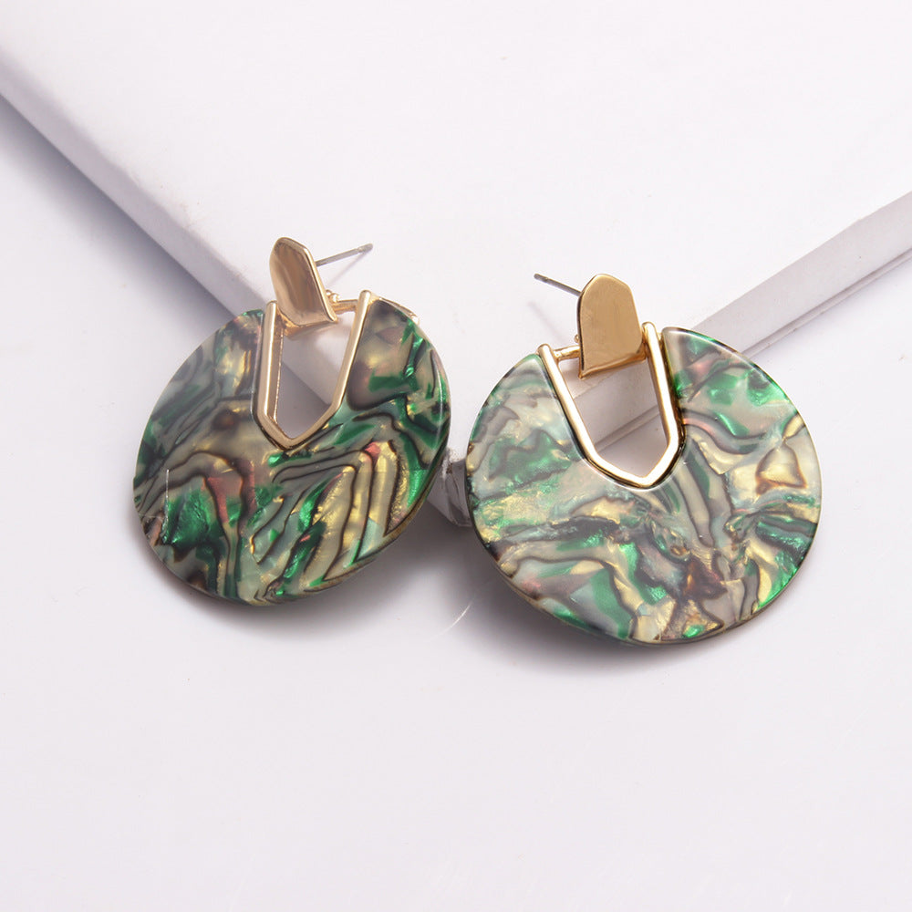 Retro Creative Painted Earrings Literature And Art Harajuku Graffiti Acetic Acid Earrings Female Geometric Acrylic Round Earrings