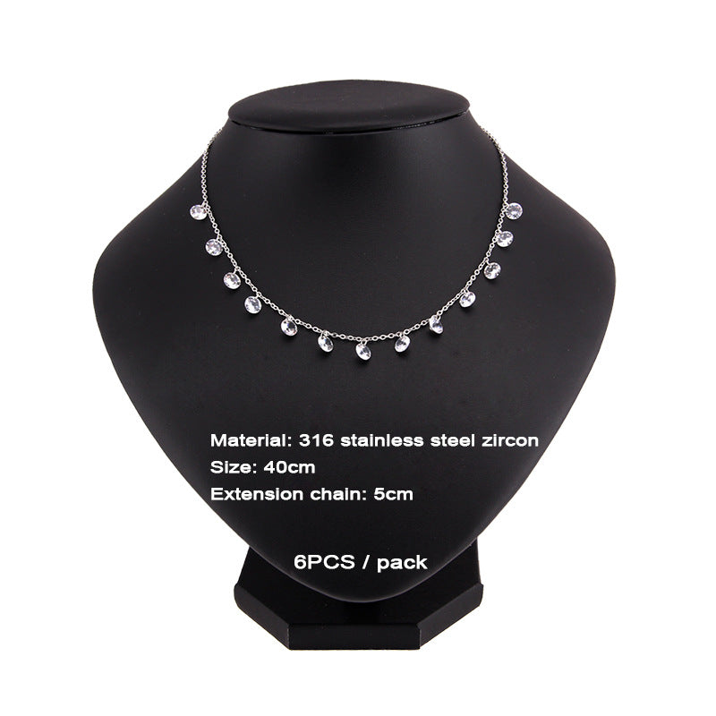 Stainless Steel Titanium Gold Gold Geometric Zircon Crystal Pendant Necklace Cross Chain Necklace Gold Plated