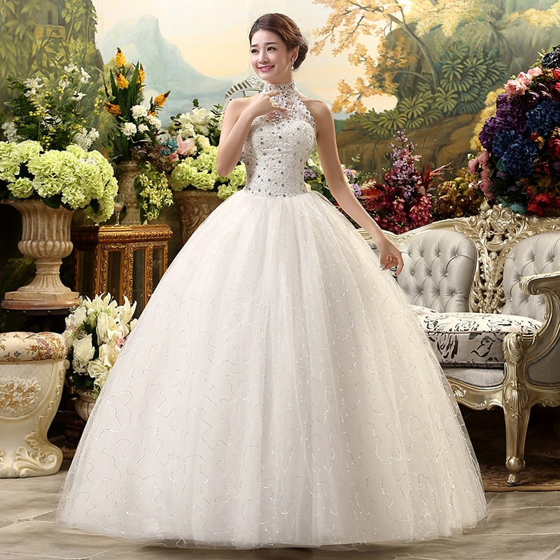 Cheap Halter Lace Wedding Dress Vintage Vestidos de Novia Plus Size Bride Dress Under