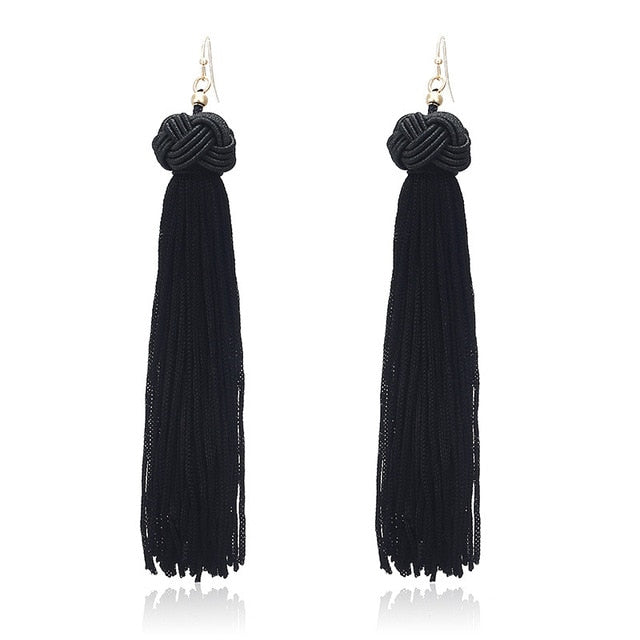 New Bohemian Gold Color Tassel Long Earrings brinco many colors Silk Hanging Earrings For Women Jewelry Dangle Earring