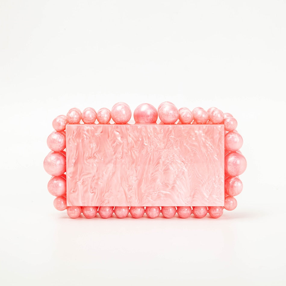Women Clear Acrylic Box Evening Clutch Bags For Wedding Party Luxury Gold Foil Beads Purses And Handbags Designer High Quality