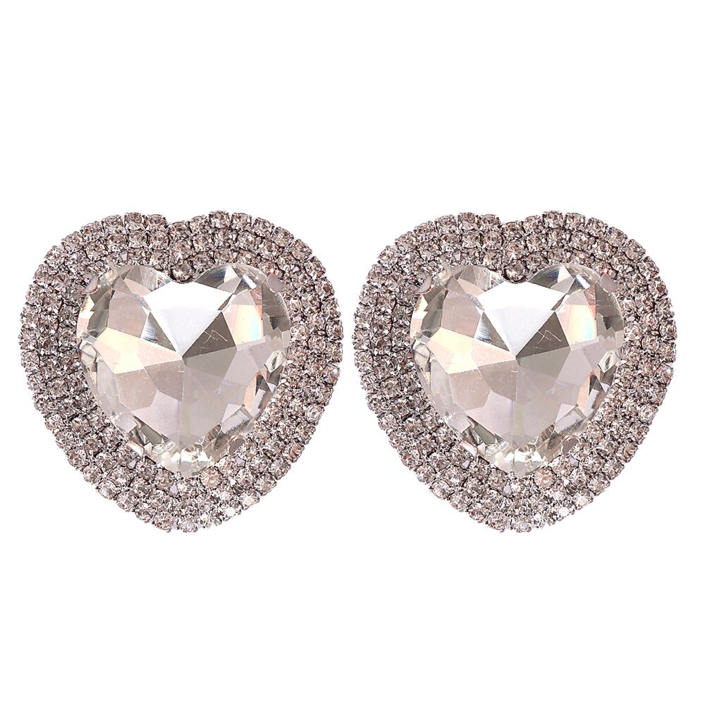 Baroque Full Stone Crystal Metal Multicolored Stud Earrings Heart Shape Wedding Earrings for Women Trend Pendant