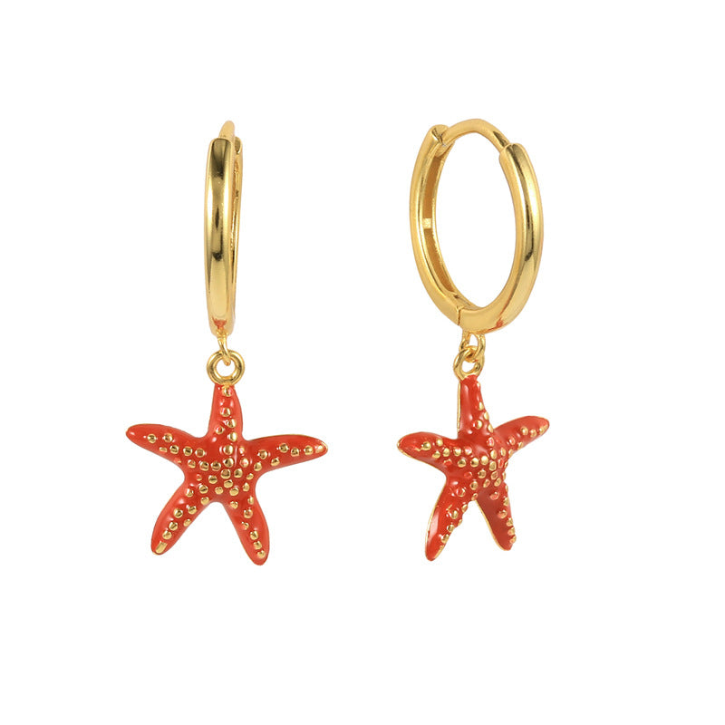 Ins Style S925 Flamenco Shoes Fruit Enamel Dripping Orange Starfish Earrings