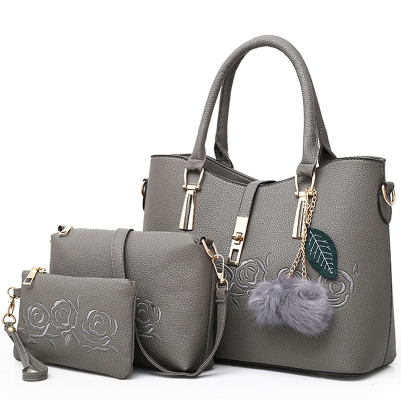 3pcs Leather Rose Bags Handbags Women Famous Brand Shoulder Bag Female Casual Tote Women Messenger Bag Set Bolsas
