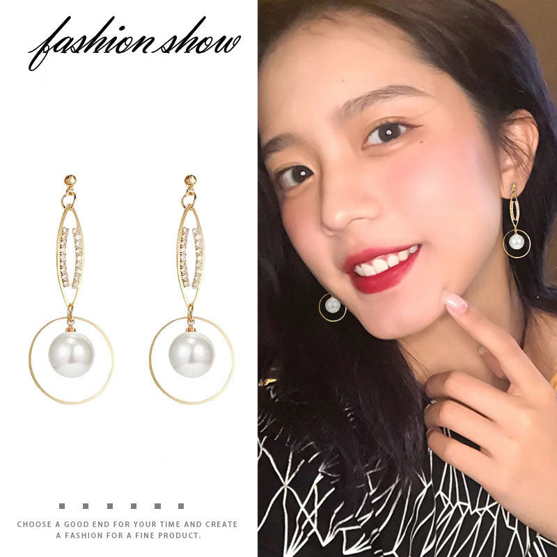 925 Silver Needle High-Quality Pearl Earrings Female Korean Temperament Long Geometric Earrings Fashion Exaggerated Earrings