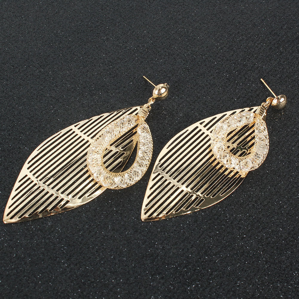 Vintage Leaf Stud Earrings Personality Simple Metal Mesh Earrings Women Earrings