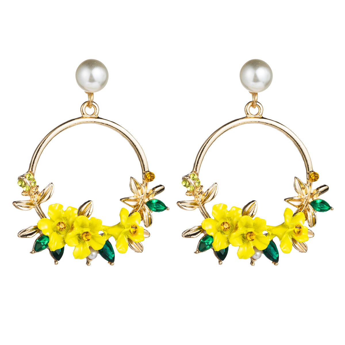 Korean Version Ins Net Red With Flower Earrings Female Sweet Soft Ceramic Pearl Earrings Trend Earrings