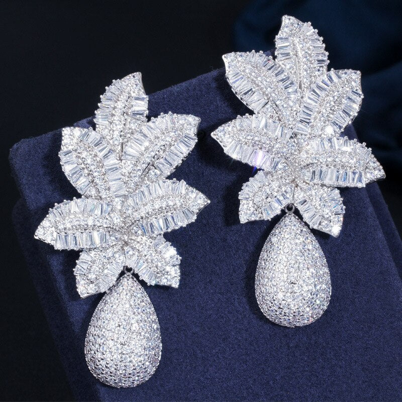 S925 Silver Needle Atmospheric Ladder Cubic Zircon Three-Color Electroplating Earrings Tropical Pineapple Large Earrings