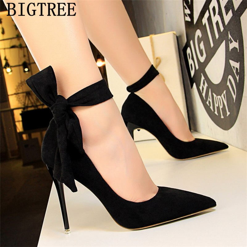 dress shoes women stiletto moccasin bigtree shoes Butterfly knot new arrival 2019 green shoes for women luxury high heels buty