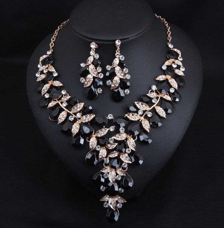 Exaggerated Rhinestone Necklace Earring Set Women's Dress Party Accessories