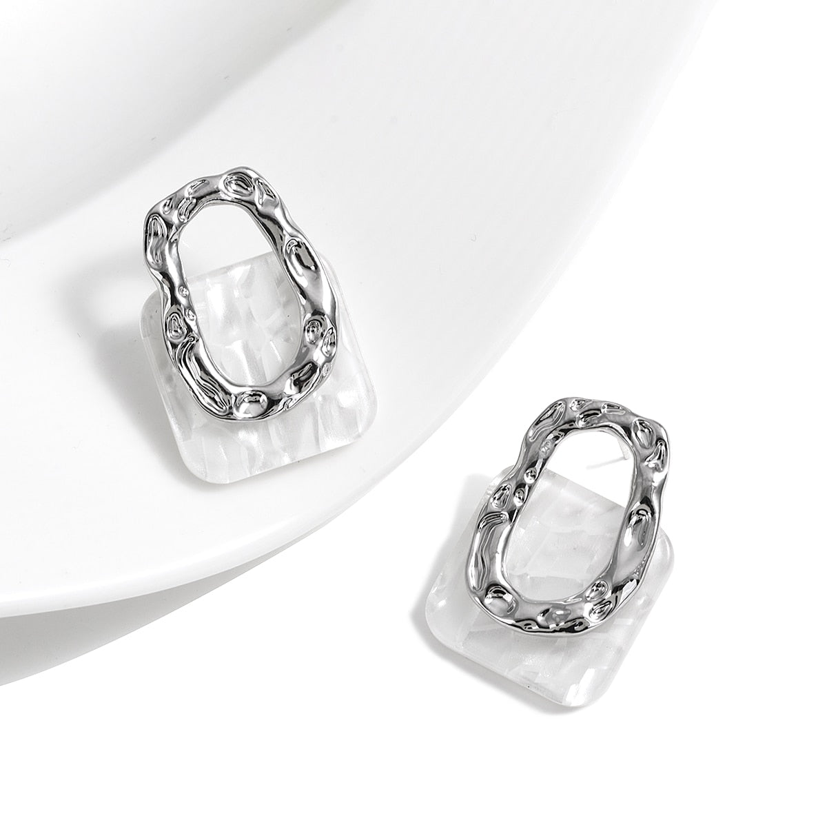 Acrylic Resin Geometric Square Hanging Stud  Earrings New Fashion Hollow Metal Trendy Earrings Jewelry Gift