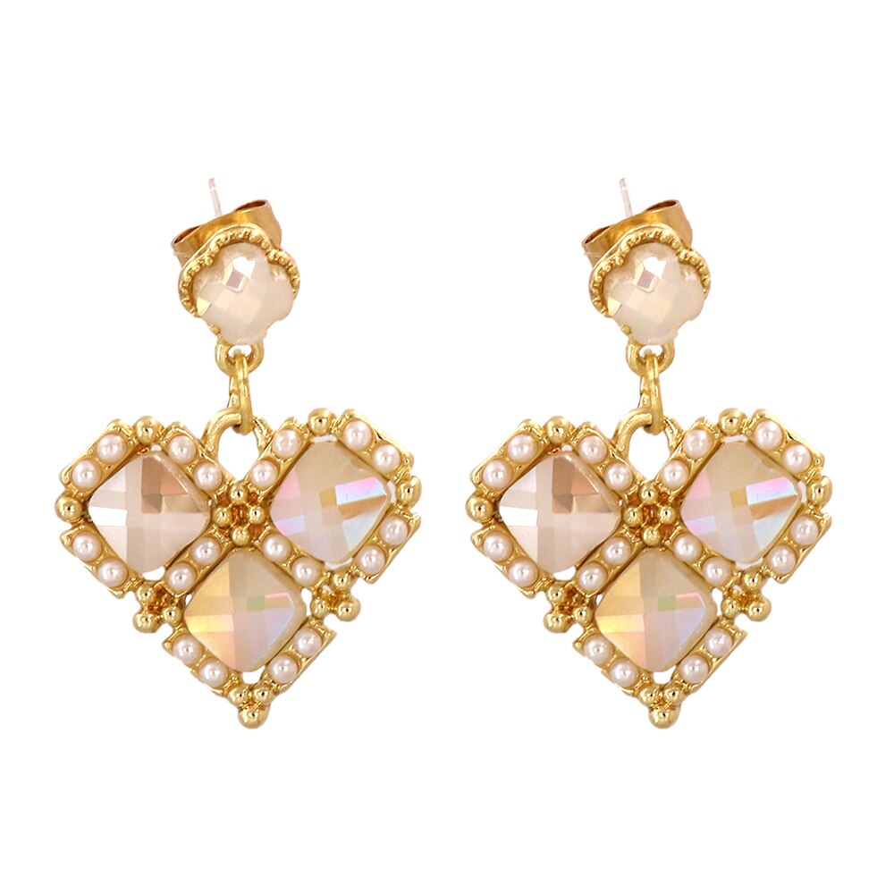 New Arrival Baroque Crystal Pearl Metal Stub Earrings Metal Gold Plated Heart Shape Earrings Gift for Women