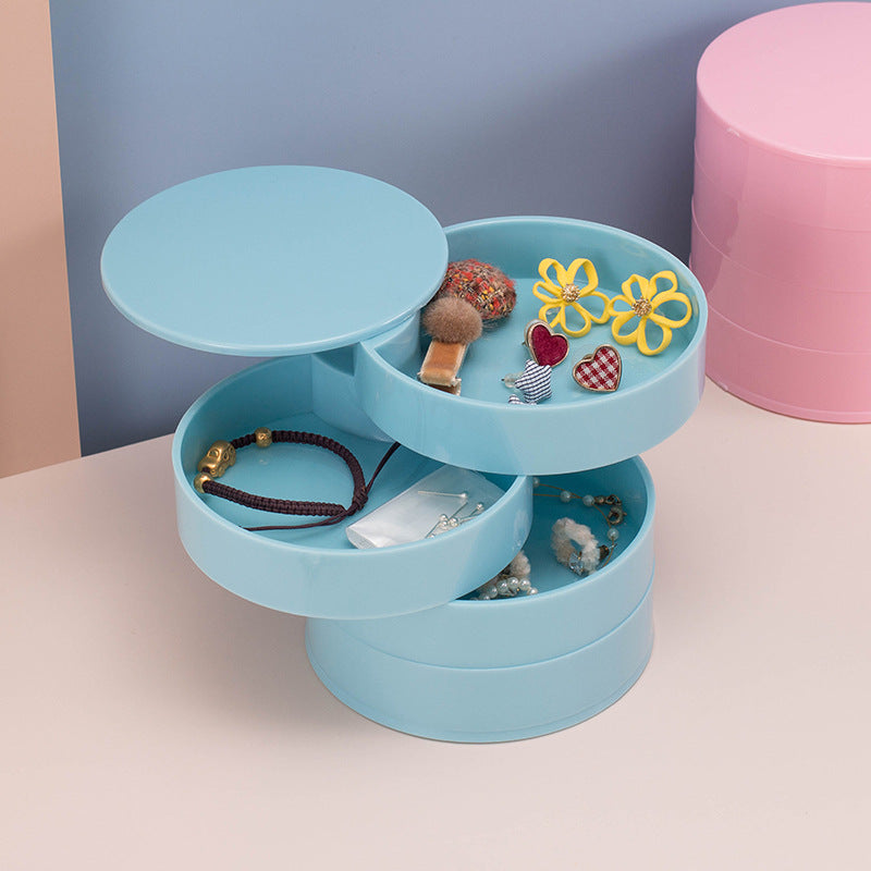 Ear Clip Earrings Jewelry Box Rotating Storage Box Tidying Rack Small Jewelry Round Multi-Layer Box Transparent